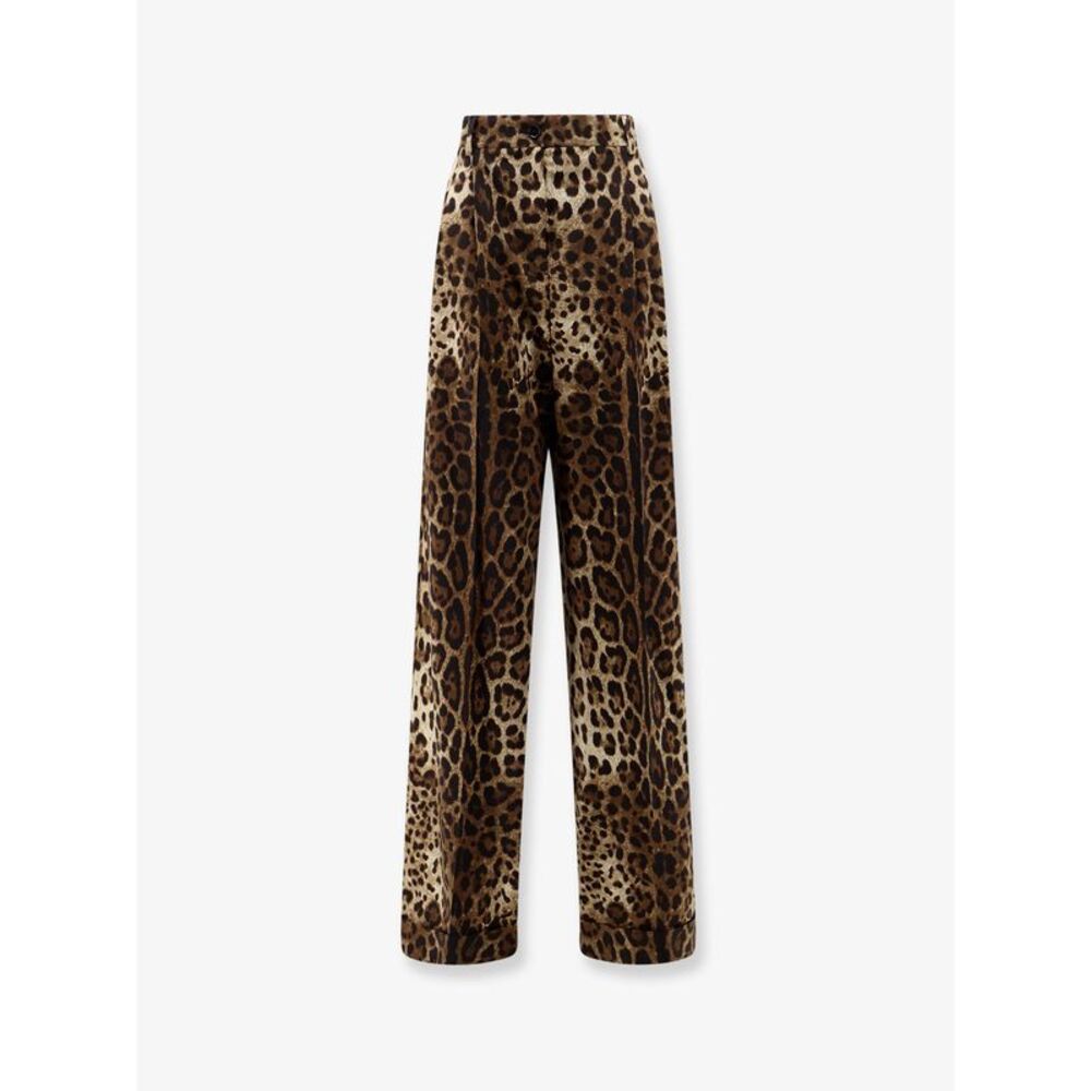 Dolce & Gabbana Women Stretch Wool Trousers With Animal Print
